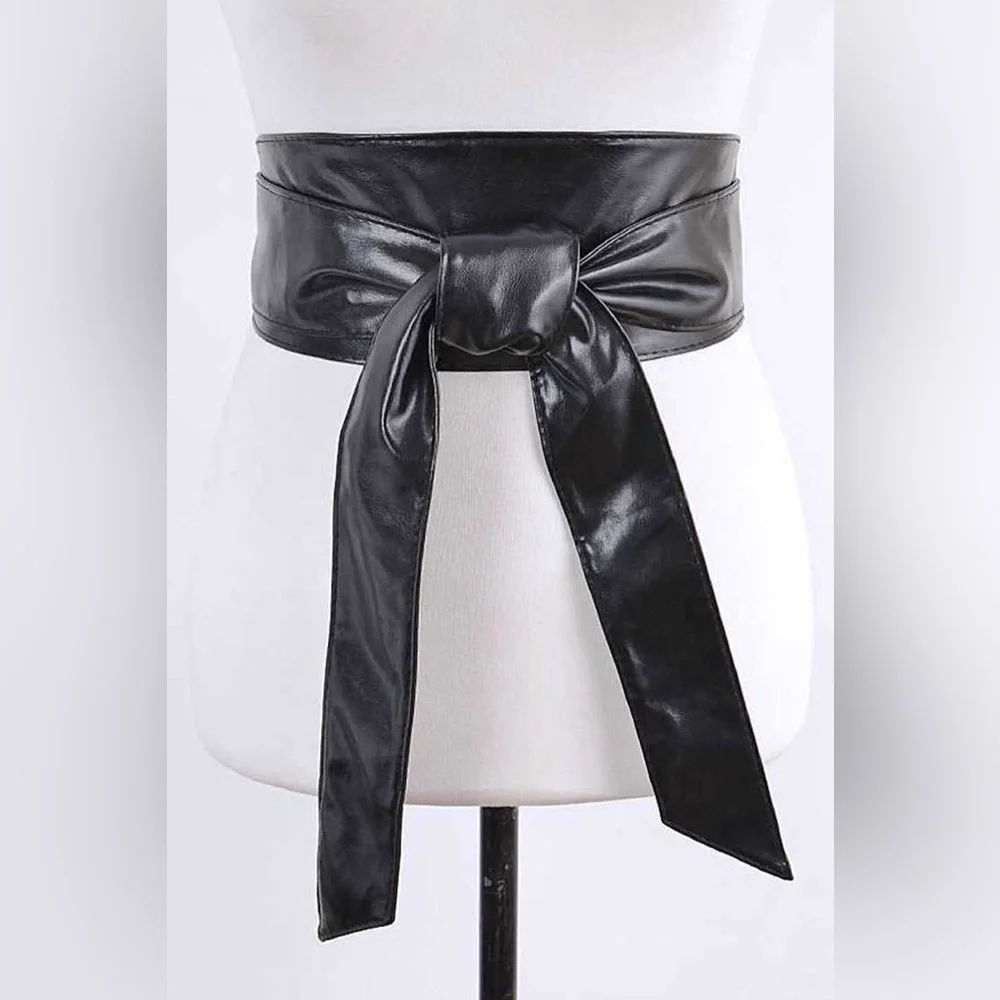 Vegan Leather Obi Adjustable Waist Statement Belt